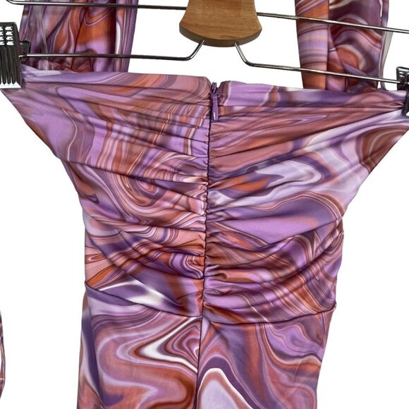 House of CB London Kasia Purple Swirl Print Cut Out Midi Dress Size M - Picture 6 of 12